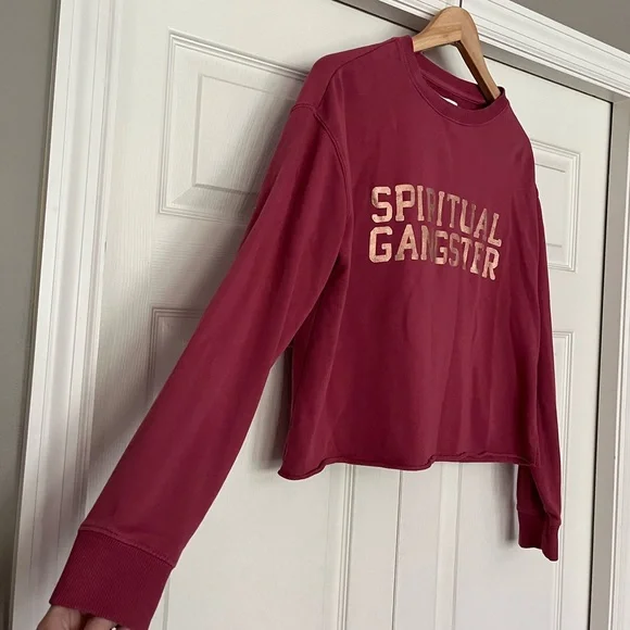 Spiritual Gangster Maroon Long Sleeve Cropped Sweatshirt - Women's Medium - Picture 3 of 7